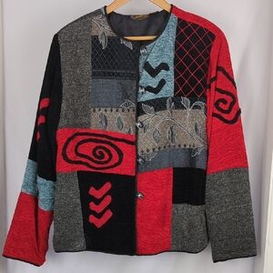 ALLURE Women's Red Black Multi Patch Textured Jacket